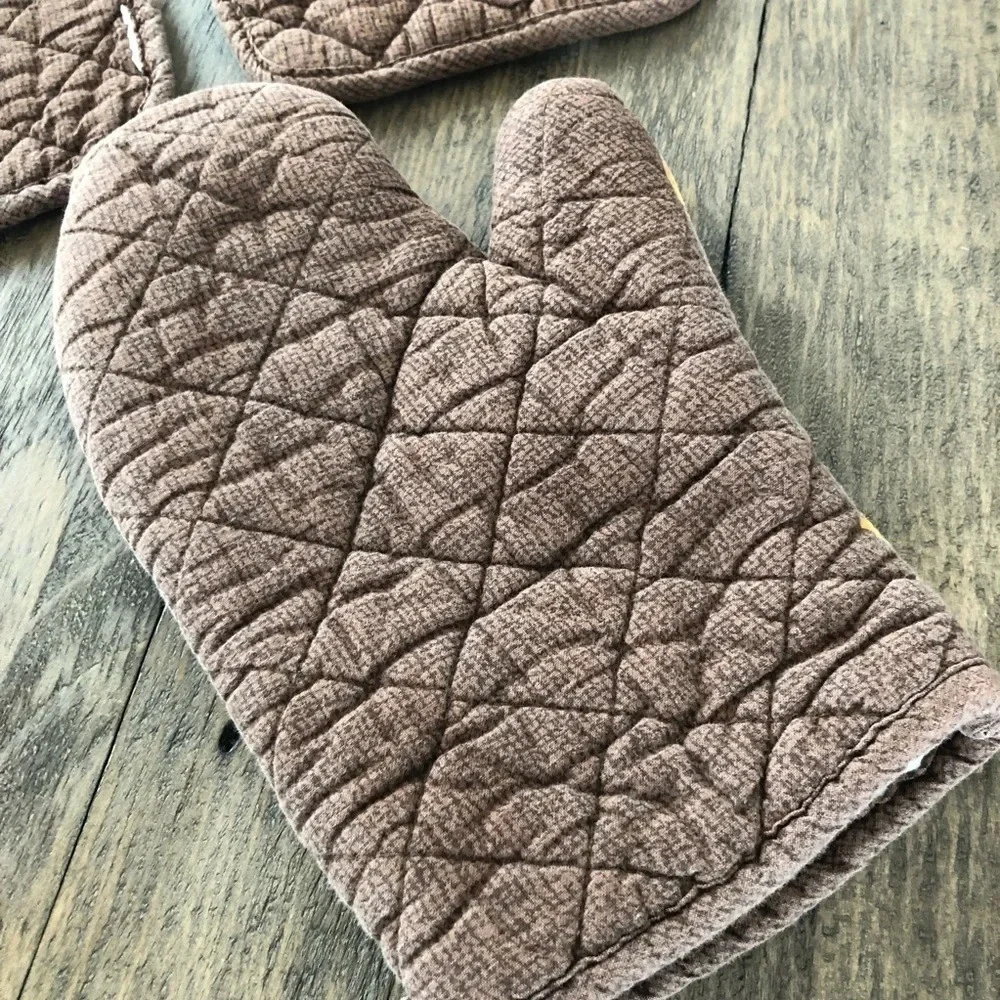 Vintage 3‎ Piece Set Brown Sunflower Potholder Oven Mitt Kitchen Decor Quilted